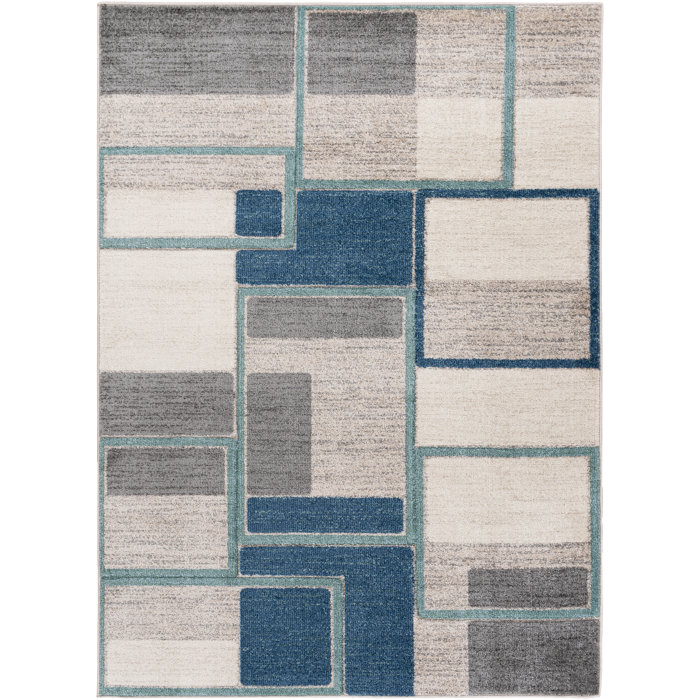Orren Ellis Hatsu Flatweave Performance Gray/Teal Rug Wayfair